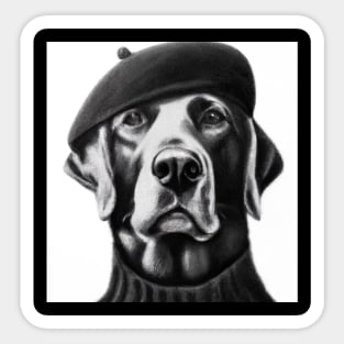 Labrador Retriever dog wearing a Beret and Black Turtleneck Sticker